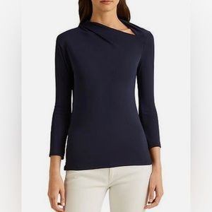Ralph Lauren Asymmetrical Mockneck Top, French Navy, brand new with tags
